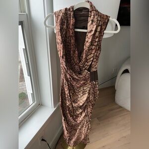 All Saints Brown Silk Patterned Dress